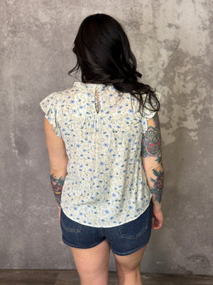 Blue Multi Floral Ruffle Top (Small - 3X)