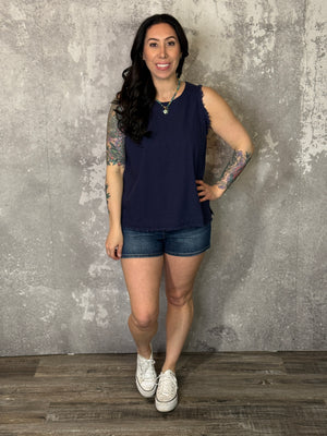 Navy Linen Tank