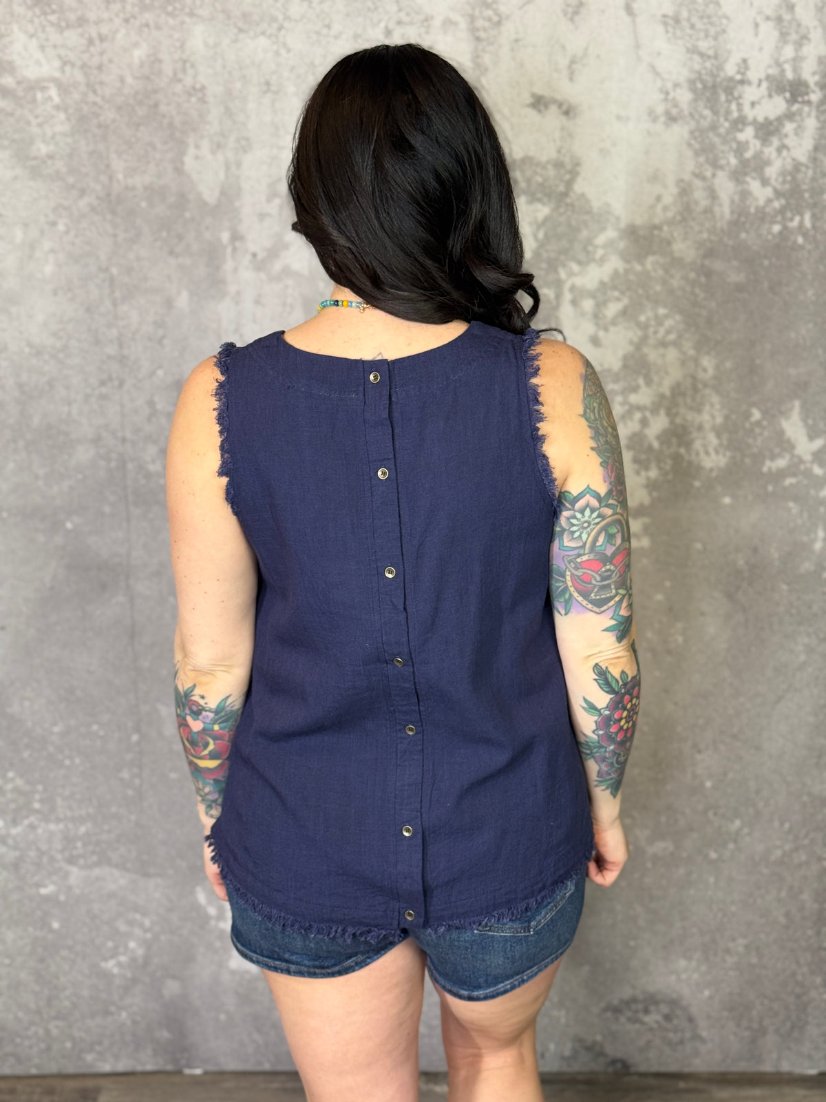 Navy Linen Tank