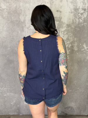 Navy Linen Tank