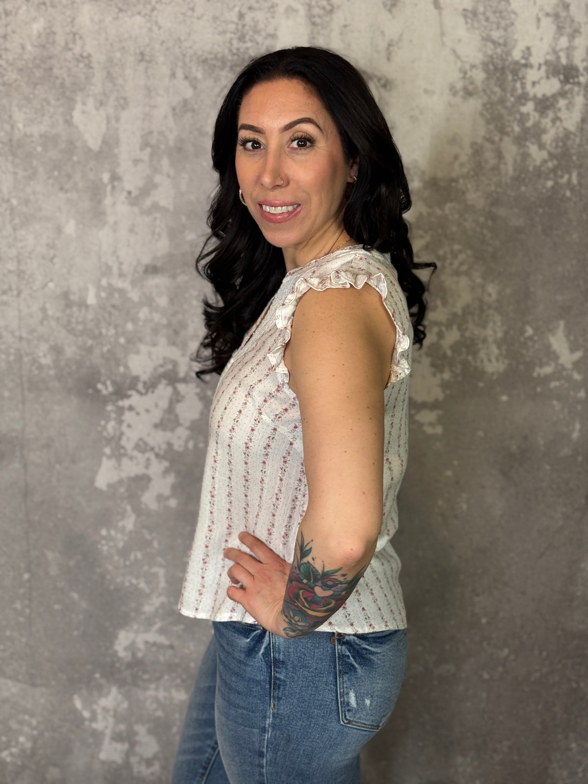 Dainty Blush Ruffle Sleeve Tank (Small - 3X)