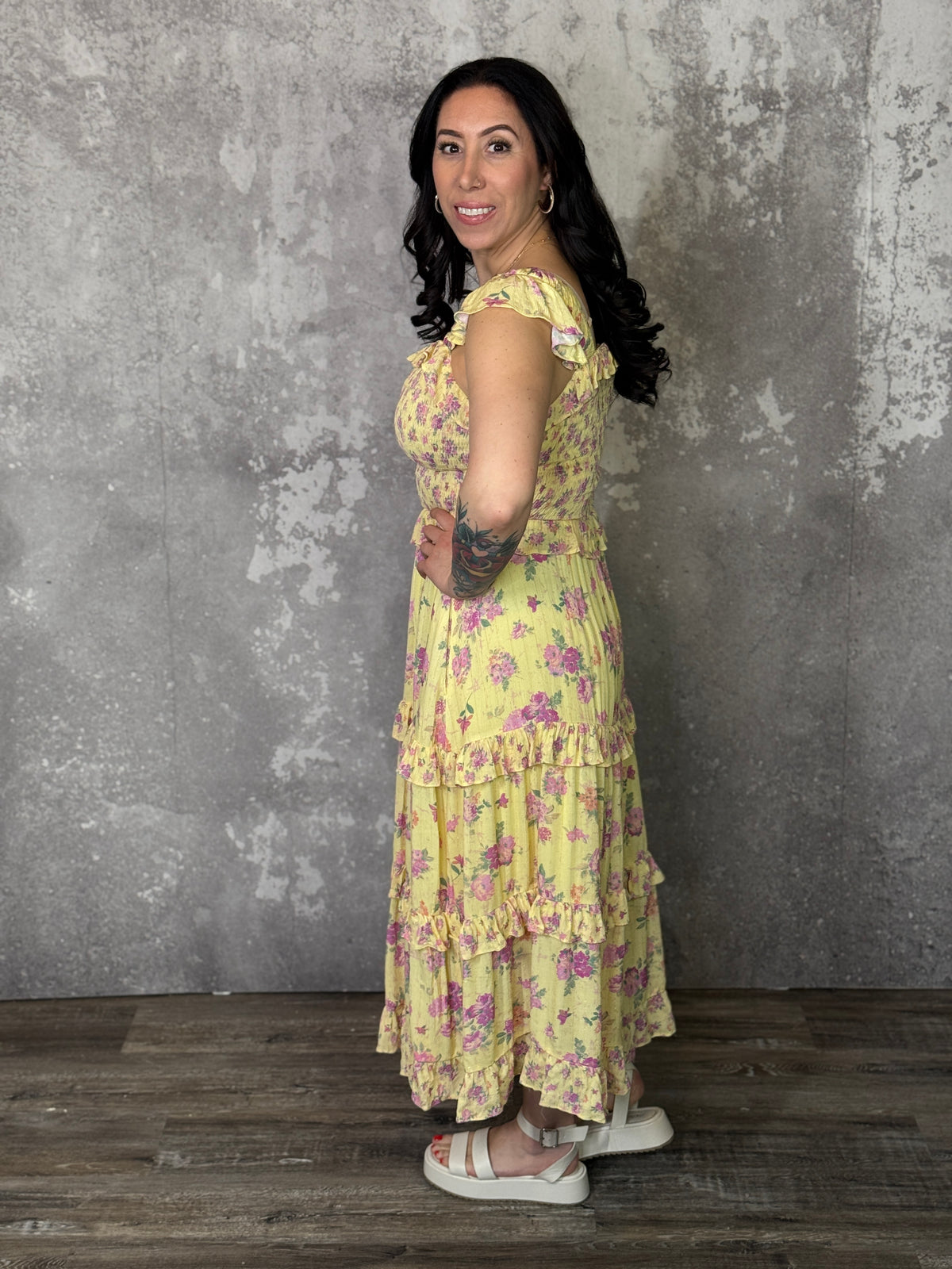 Yellow/Pink Floral Maxi Dress