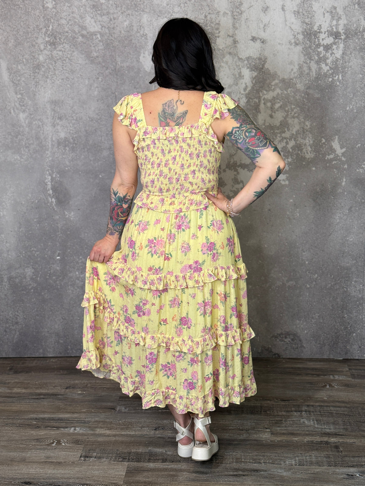 Yellow/Pink Floral Maxi Dress