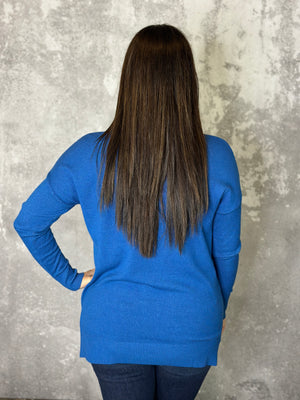 Vneck Seam Tunic Sweater - Classic Blue (Small - 3X)
