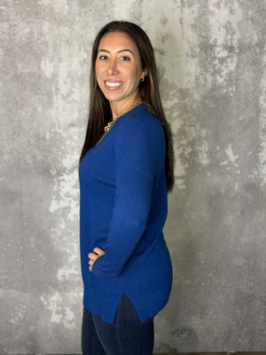 Vneck Seam Tunic Sweater - Navy (Small - 3X)