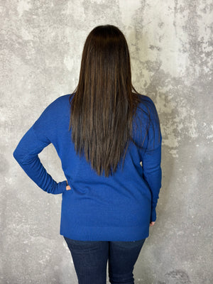 Vneck Seam Tunic Sweater - Navy (Small - 3X)