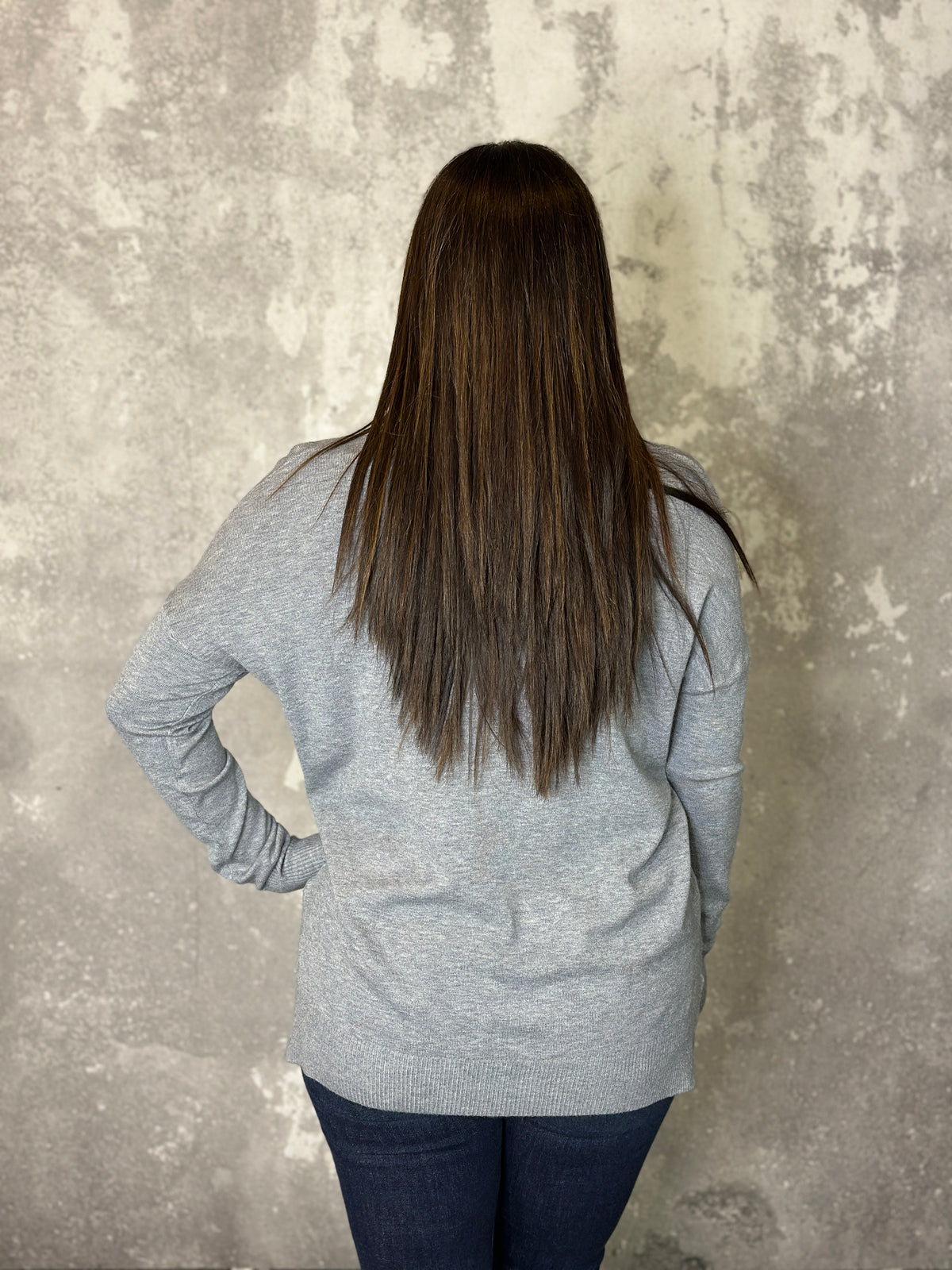 Vneck Seam Tunic Sweater - Grey (Small - 3X)