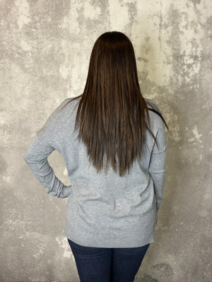 Vneck Seam Tunic Sweater - Grey (Small - 3X)