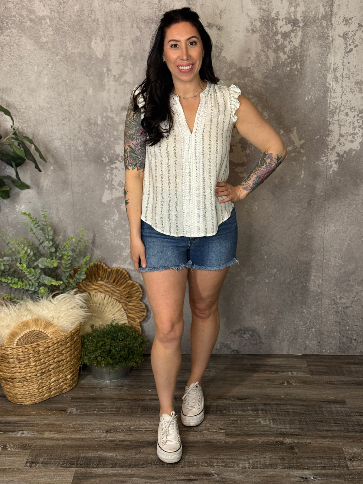 Dainty Olive Ruffle Sleeve Tank (Small - 3X)