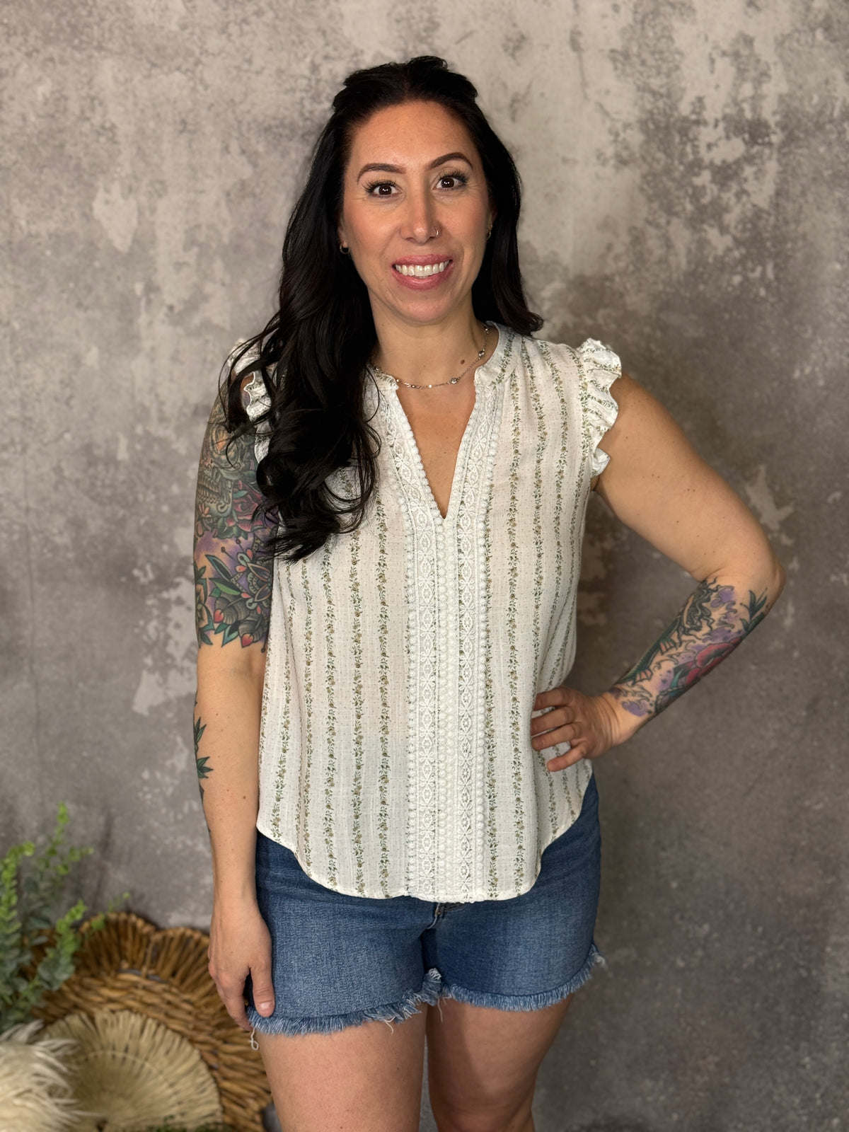 Dainty Olive Ruffle Sleeve Tank (Small - 3X)