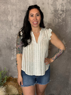 Dainty Olive Ruffle Sleeve Tank (Small - 3X)