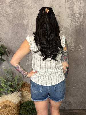 Dainty Olive Ruffle Sleeve Tank (Small - 3X)