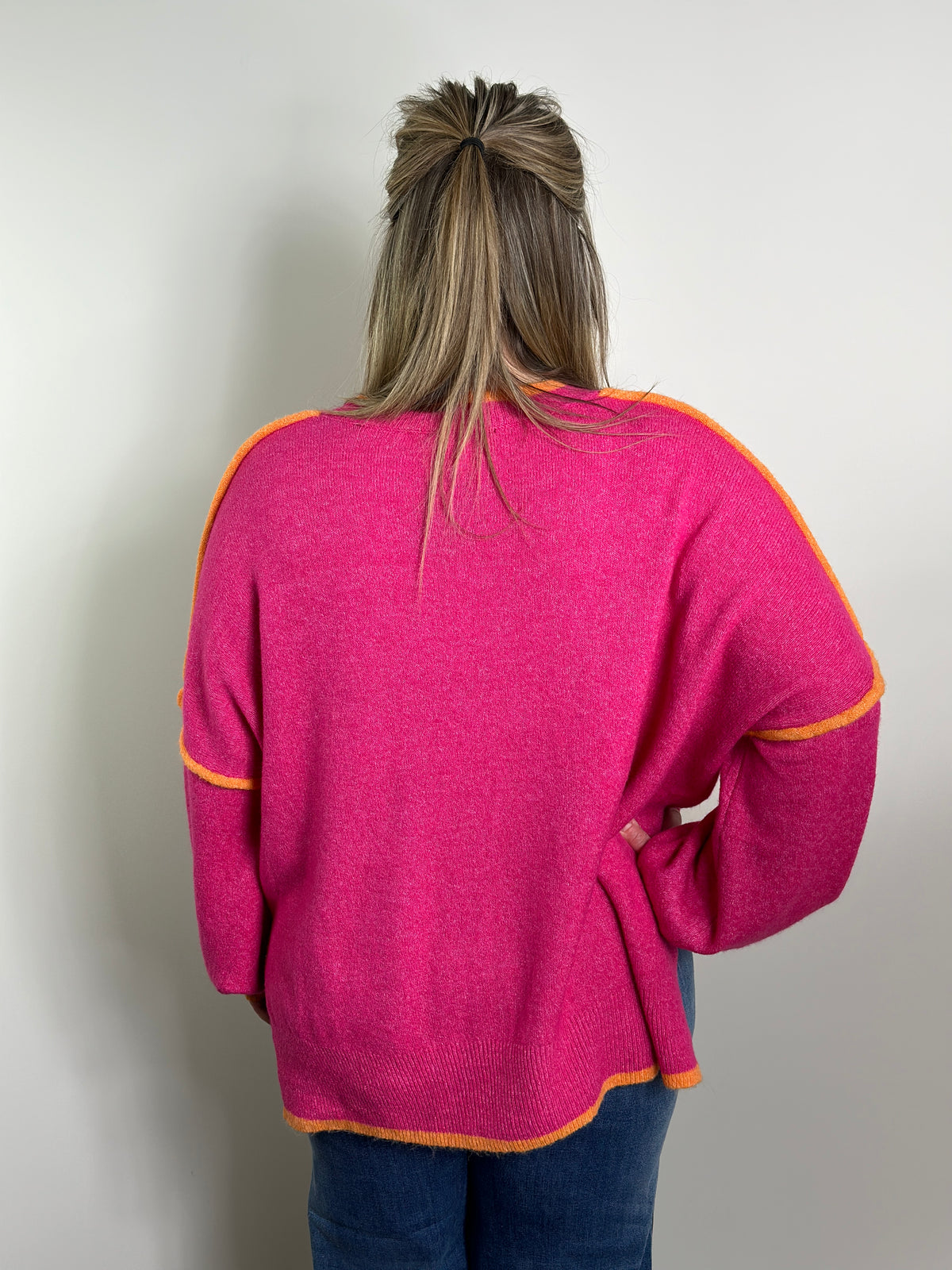 Pink Sweater with Orange Trim