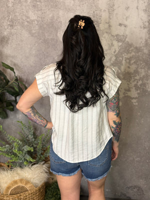 Grey Stripe Short Sleeve Top