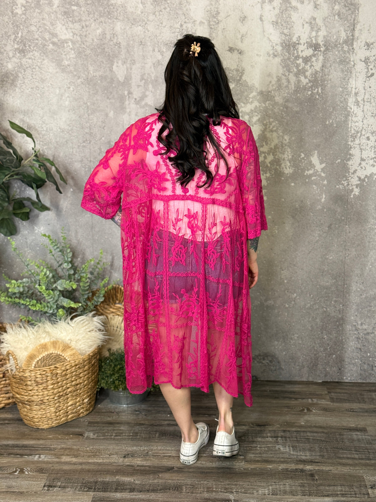 Magenta Lace Kimono (Small - 2X)