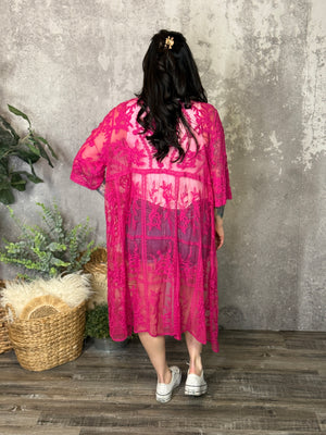 Magenta Lace Kimono (Small - 2X)