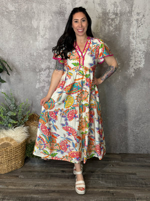 Cream Mix Floral Maxi Dress