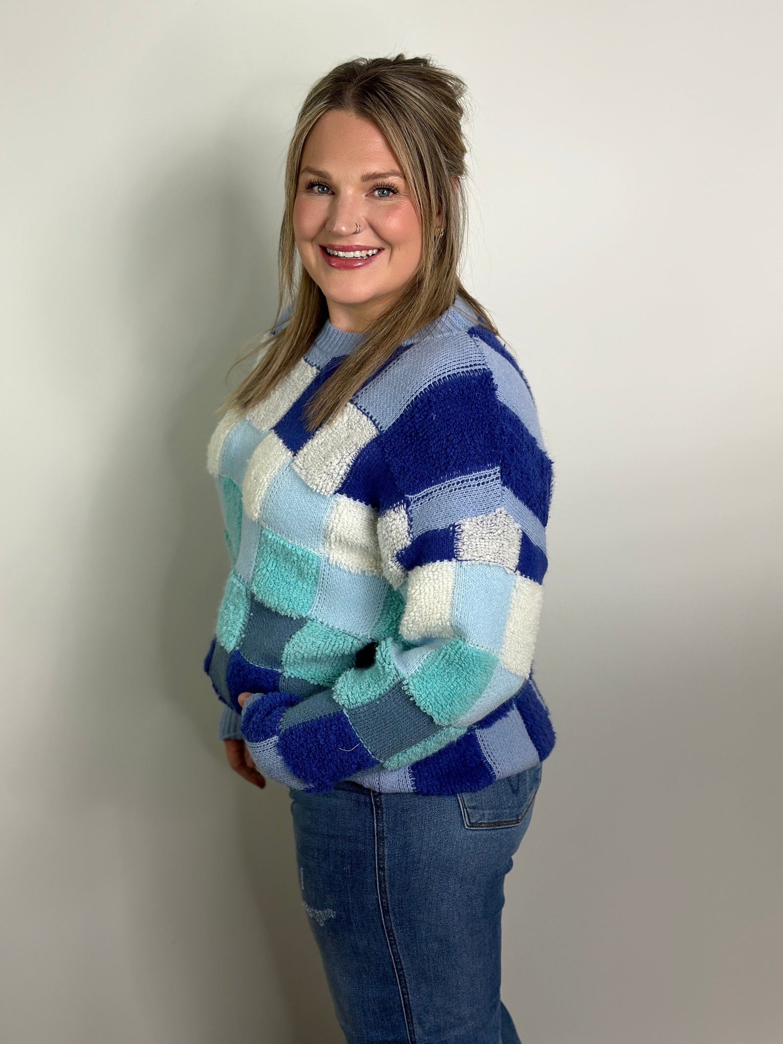Multi Blue Check Sweater