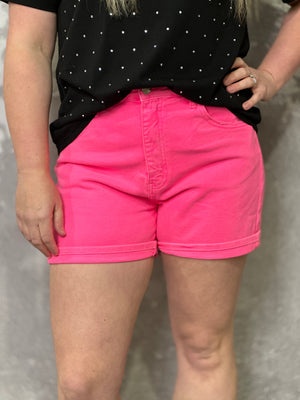 Neon Risen Cuffed Bottom Shorts - Pink(Small - 3X)