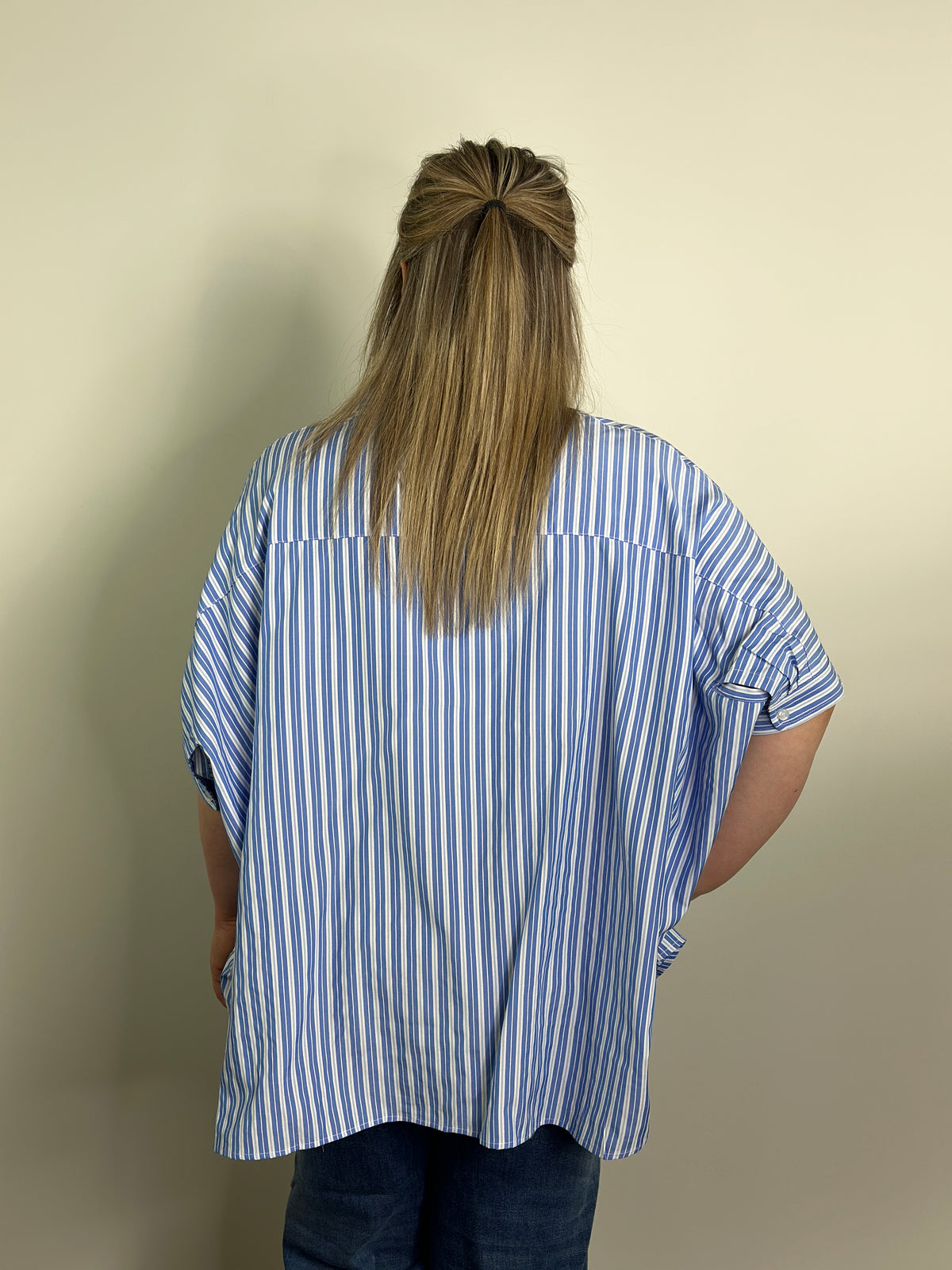 Stripe Blue Button Up Blouse (Small - 3X)