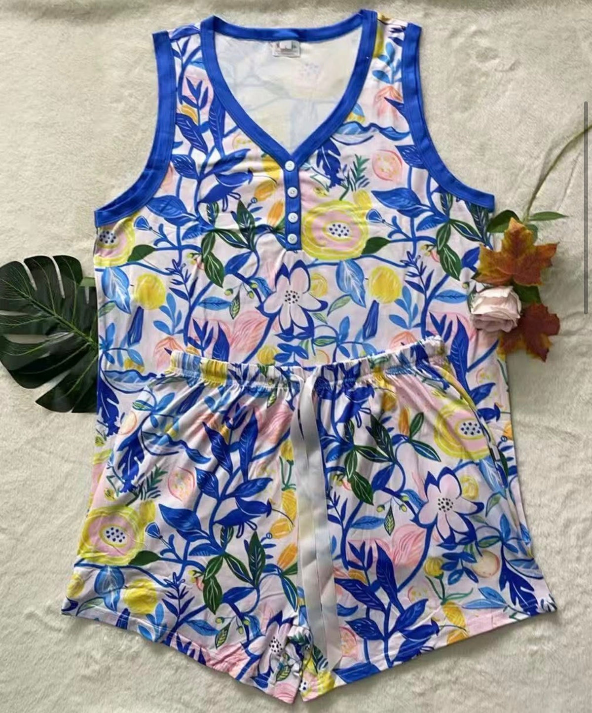 PREORDER Buttery Shirley Tank/Short Set - Blue Floral - FINAL SALE