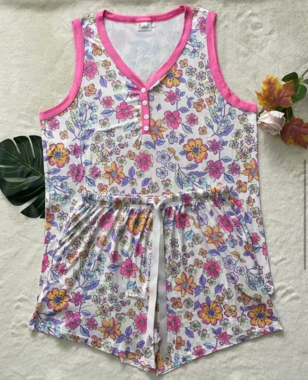 PREORDER Buttery Shirley Tank/Short Set - Pink Floral - FINAL SALE