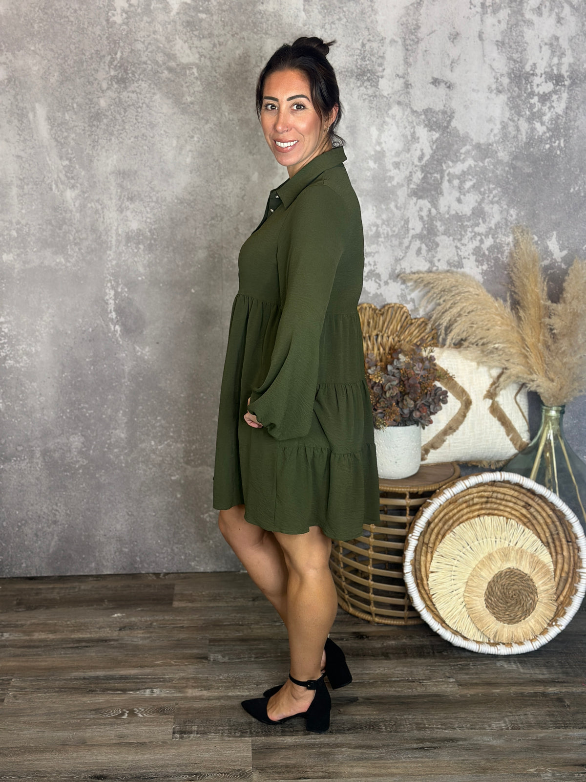 Olive Button Up Airflow Dress