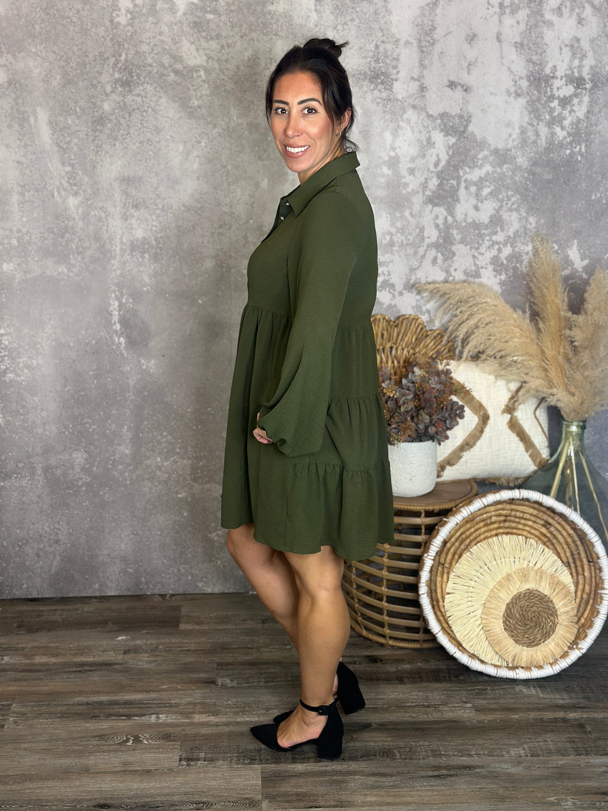 Olive Button Up Airflow Dress