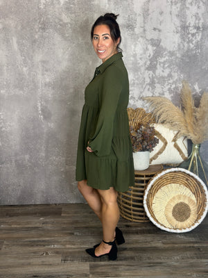 Olive Button Up Airflow Dress