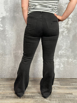 Judy Blue Black Distressed Flare Tummy Control Jeans (sizes 24-24W) FINAL SALE