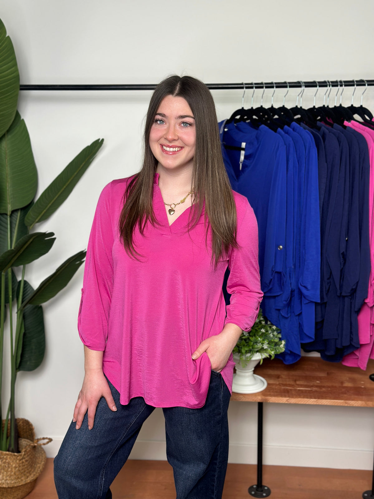 The Solid Wrinkle Free Lizzie Top - Magenta (Small - 3X)