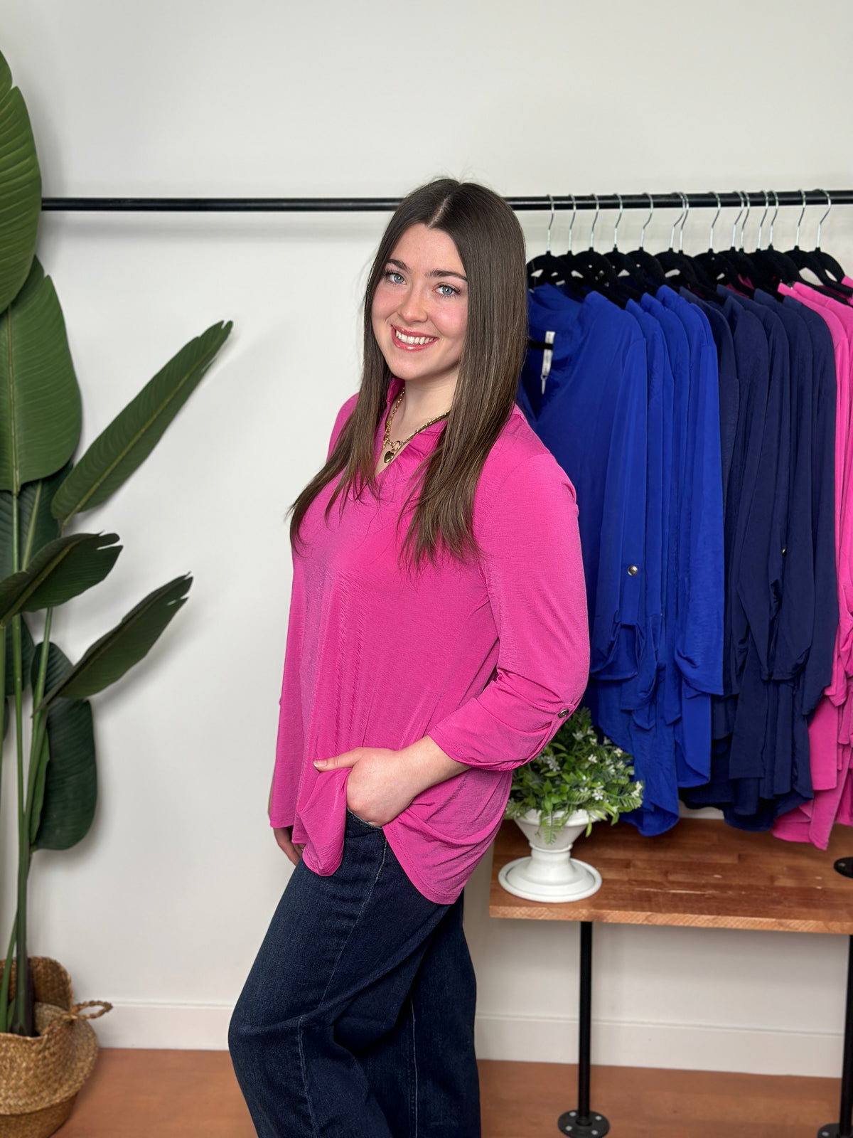 The Solid Wrinkle Free Lizzie Top - Magenta (Small - 3X)