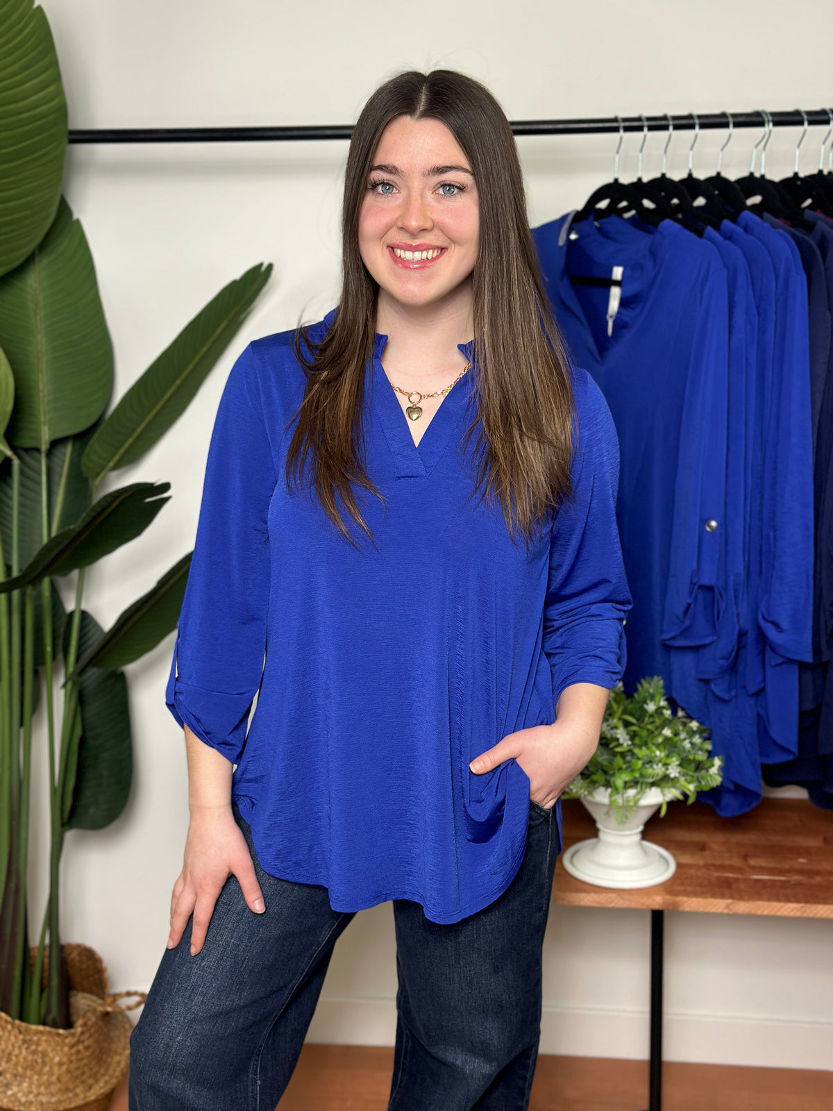 The Solid Wrinkle Free Lizzie Top - Blue (Small - 3X)