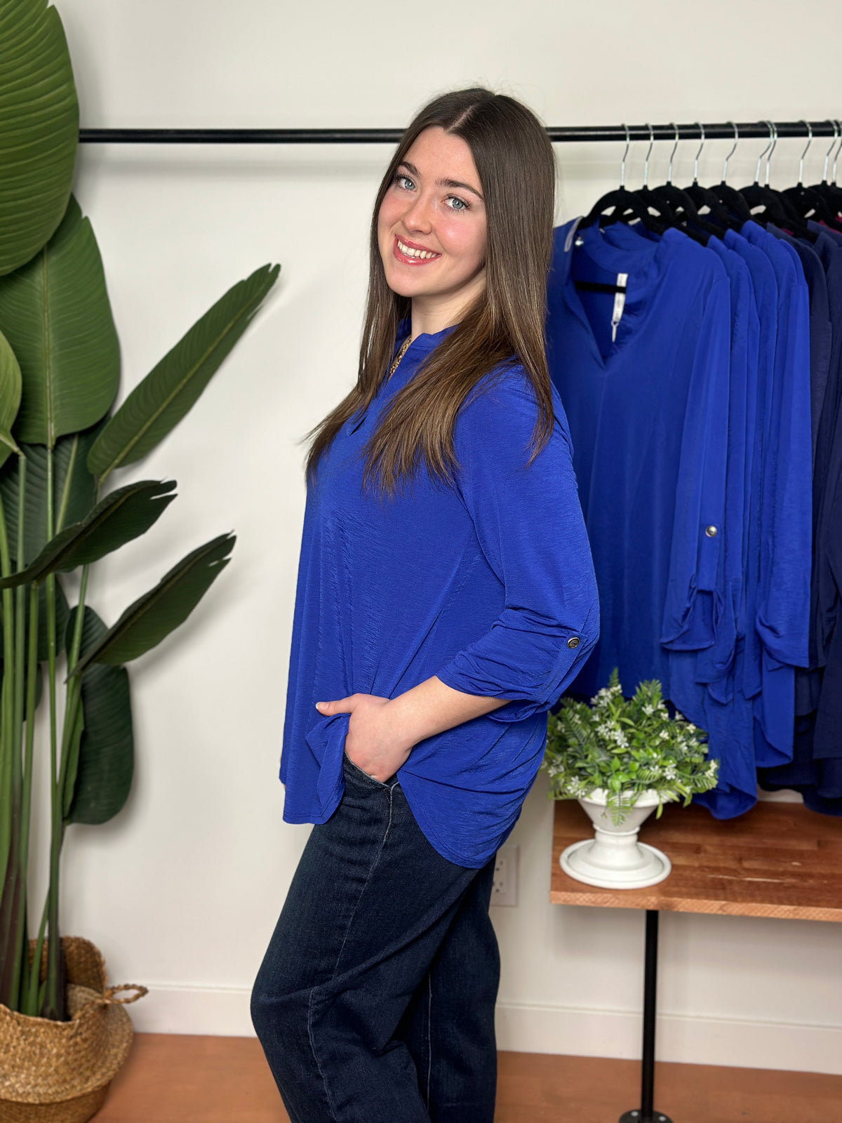 The Solid Wrinkle Free Lizzie Top - Blue (Small - 3X)