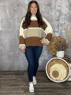 Camel/Taupe Colorblock Sweater (Small - 3X)