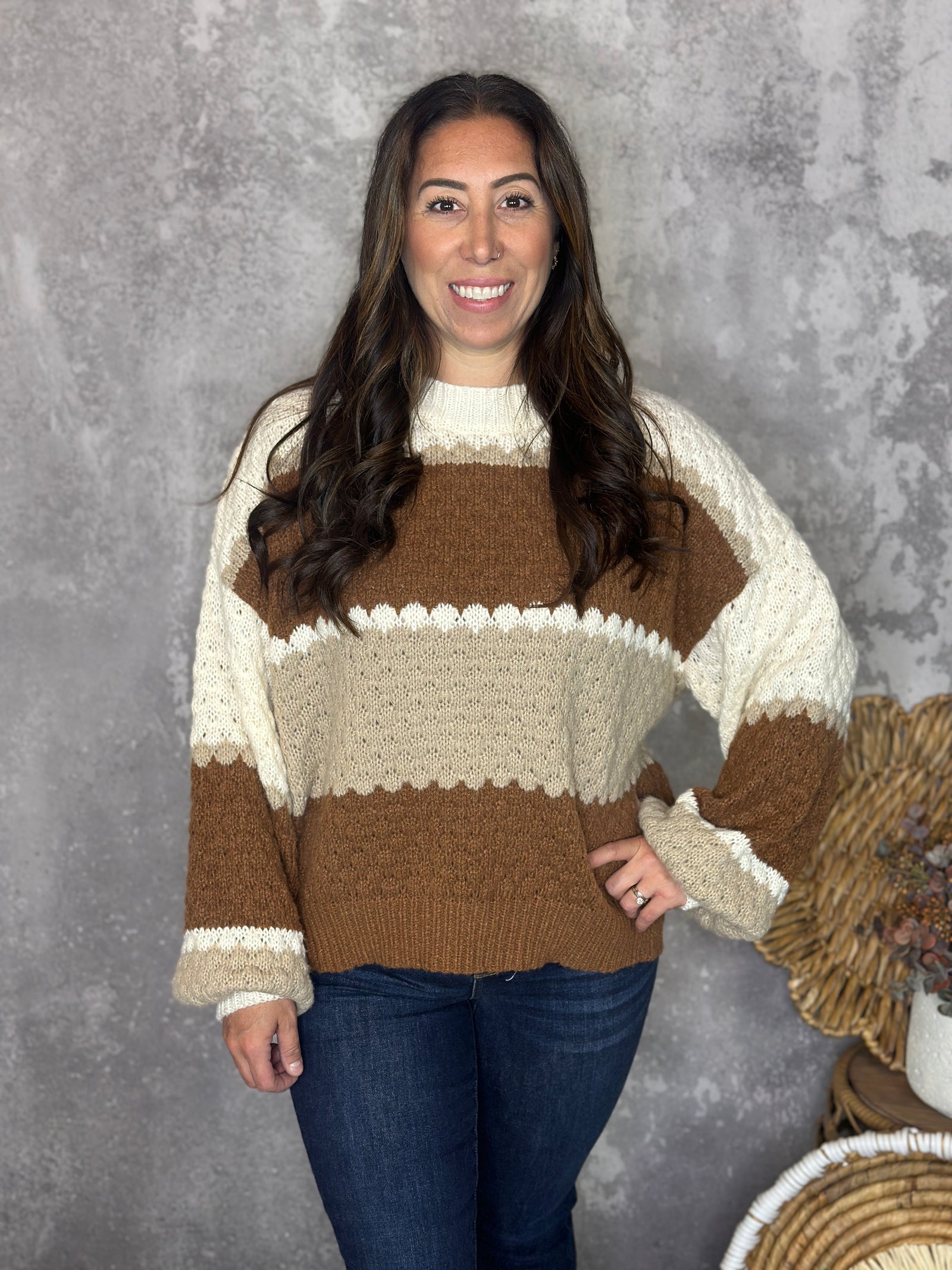 Camel/Taupe Colorblock Sweater (Small - 3X)