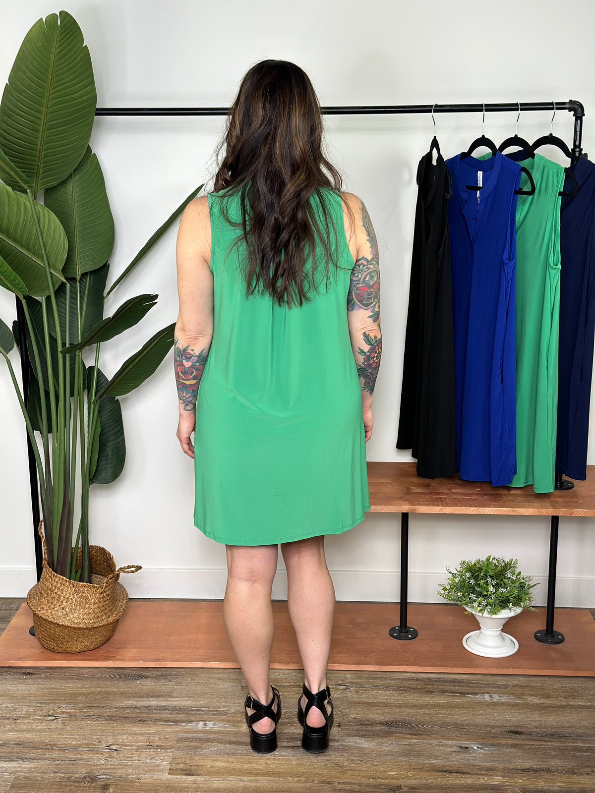 Lizzie Wrinkle Free Tank Dress - Green (Small - 3X)