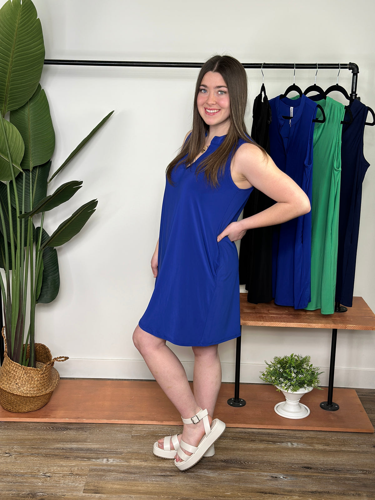 Lizzie Wrinkle Free Tank Dress - Blue (Small - 3X)