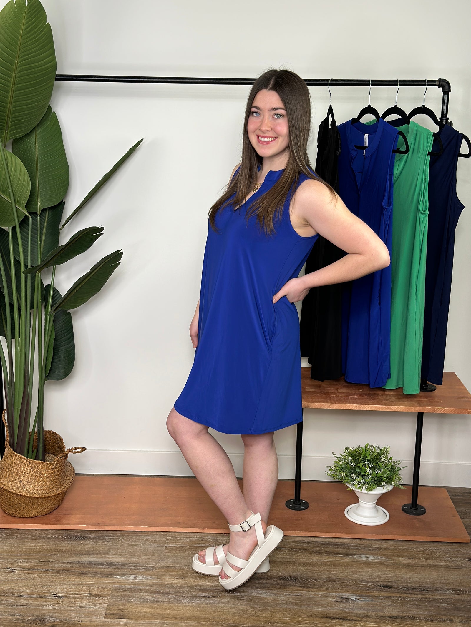 Lizzie Wrinkle Free Tank Dress - Blue (Small - 3X)