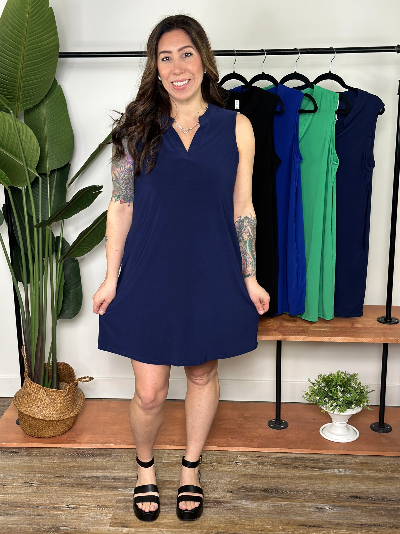 Lizzie Wrinkle Free Tank Dress - Navy (Small - 3X)