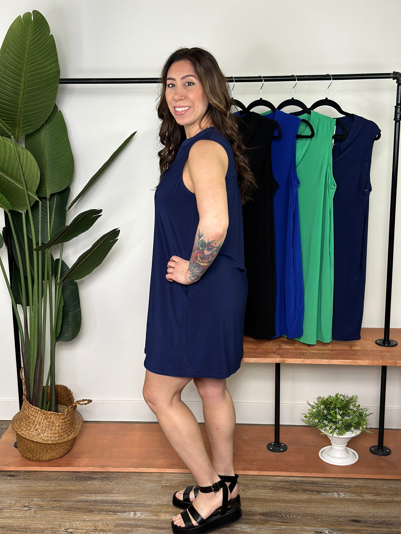 Lizzie Wrinkle Free Tank Dress - Navy (Small - 3X)