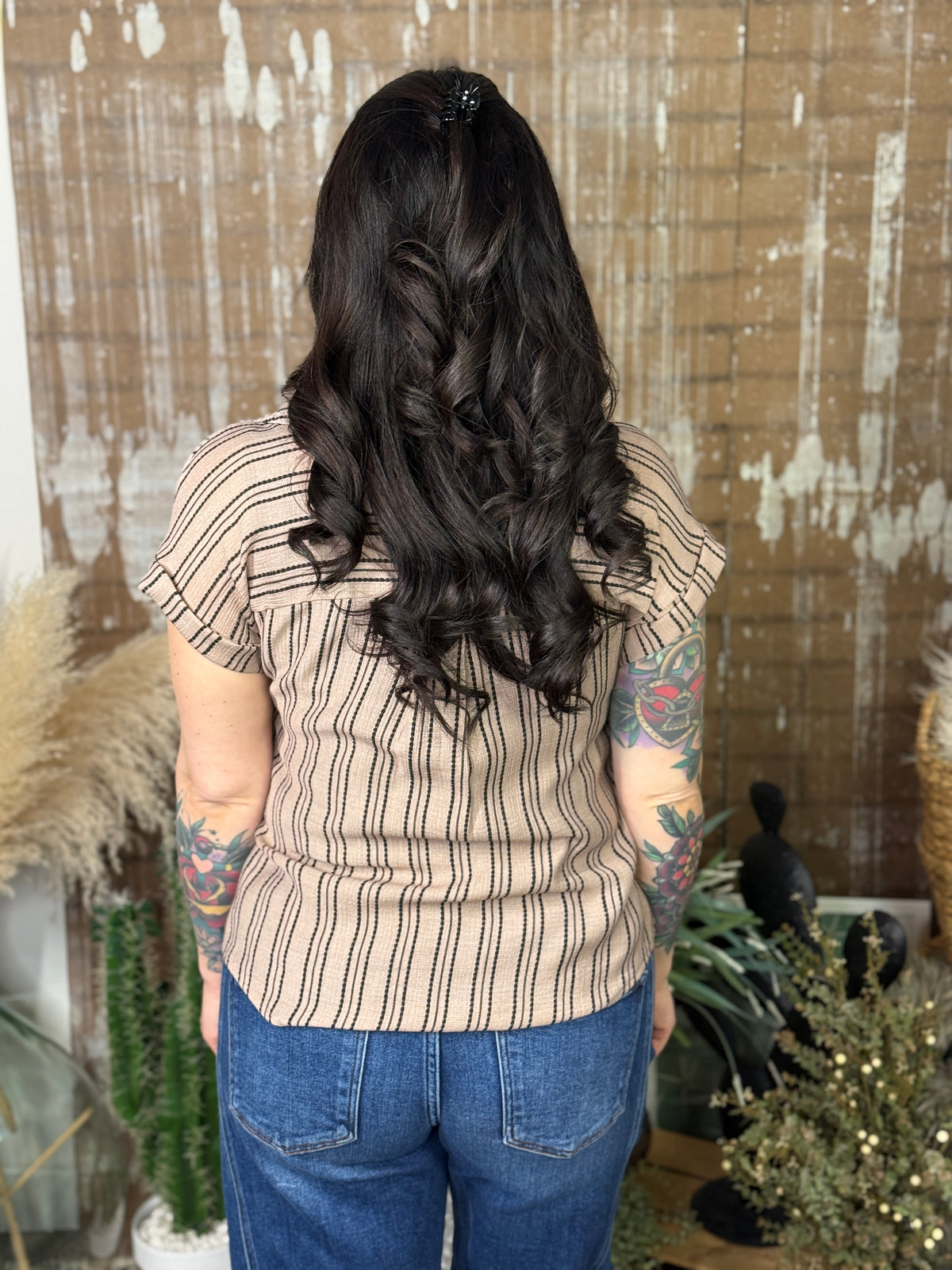 Mocha Stripe Short Sleeve Top (Small - 3X)