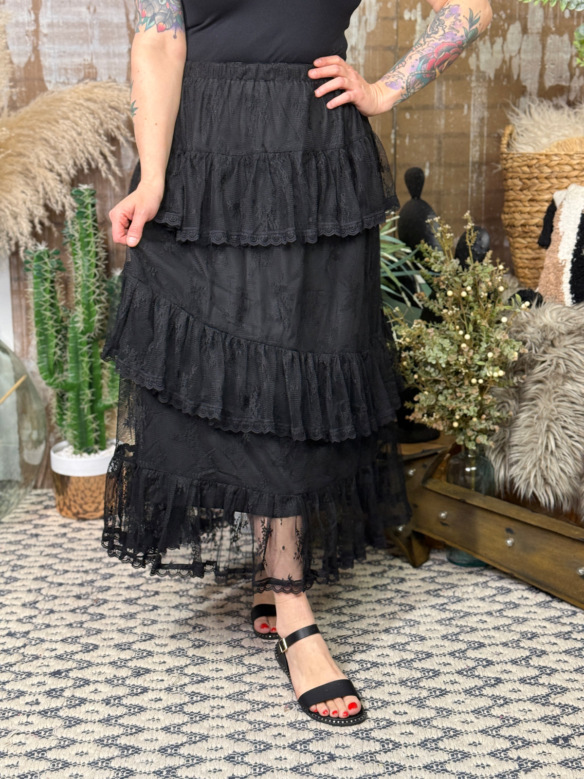 Black Tiered Lace Skirt