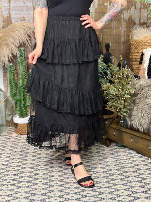 Black Tiered Lace Skirt