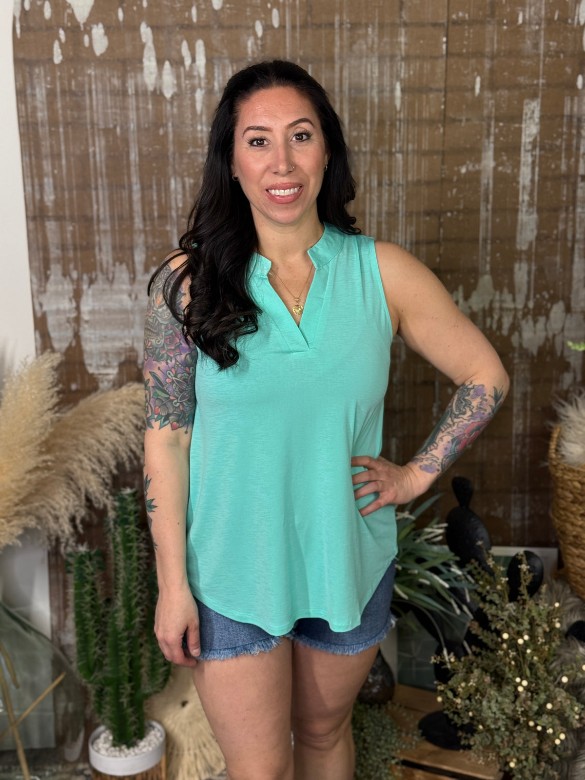 Lizzie Wrinkle Free Tank - Mint (Small - 3X)