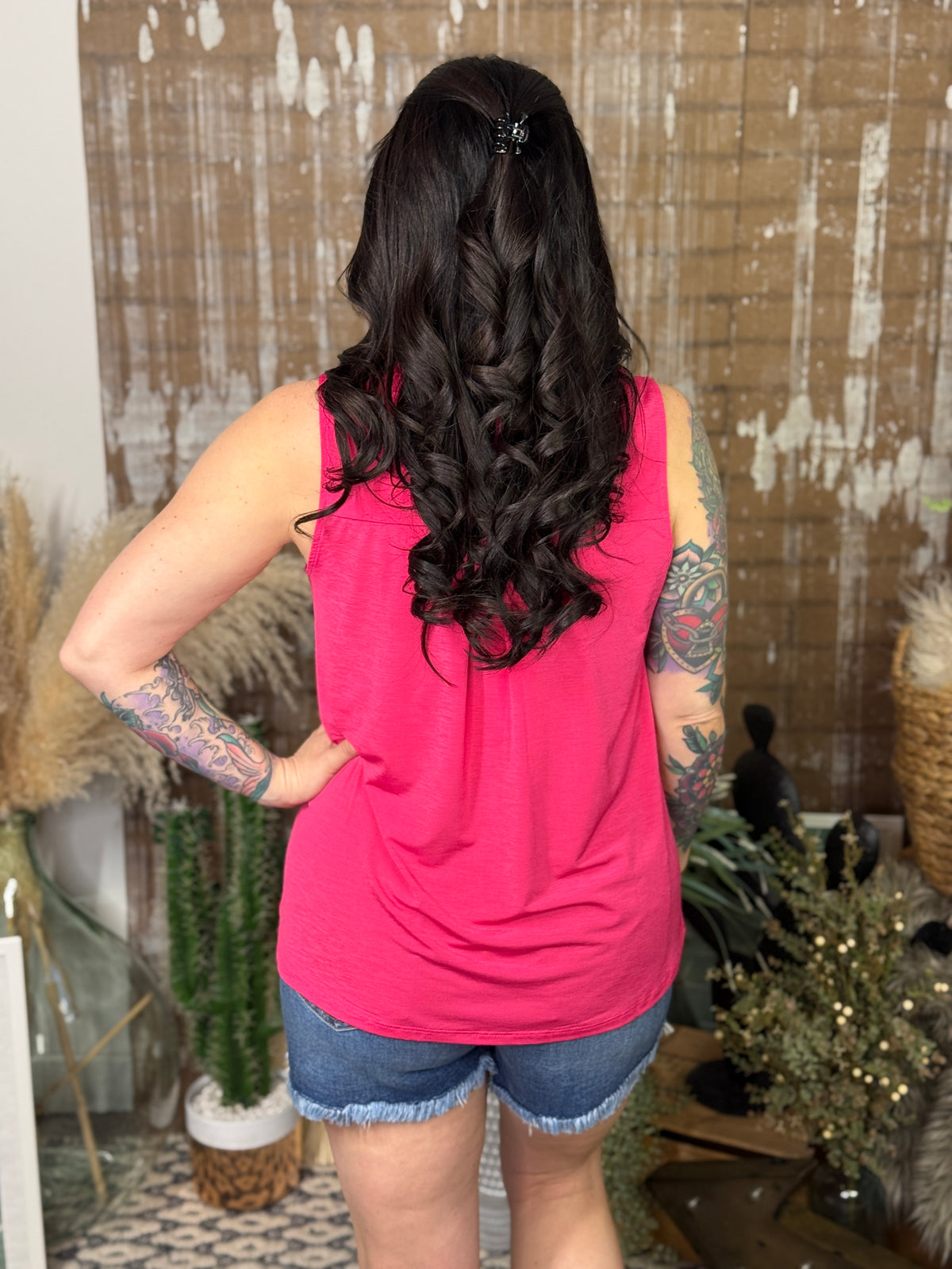 Lizzie Wrinkle Free Tank - Fuchsia (Small - 3X)