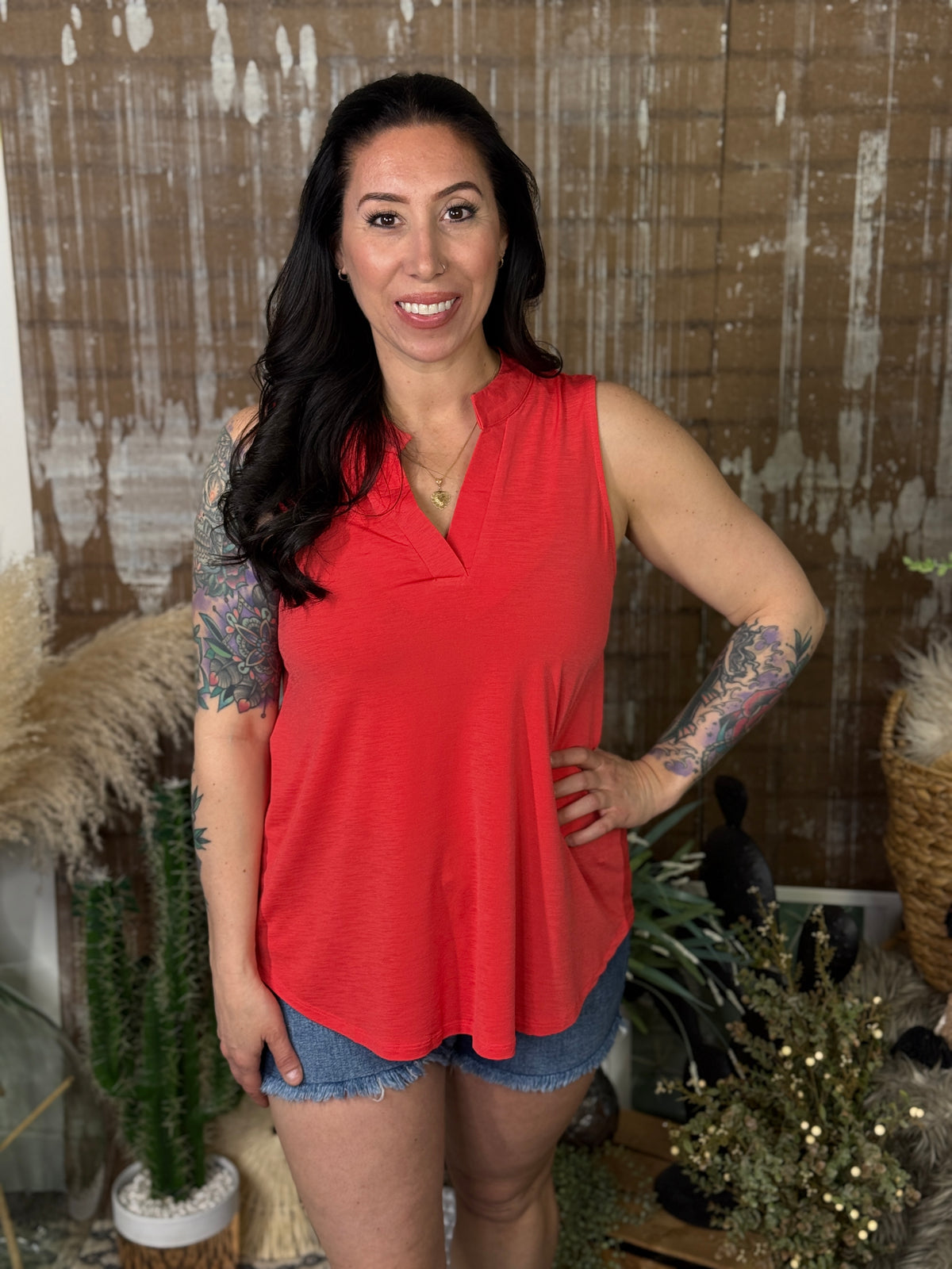 Lizzie Wrinkle Free Tank - Coral (Small - 3X)