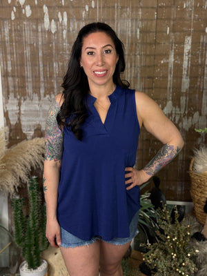 Lizzie Wrinkle Free Tank - Navy (Small - 3X)- FINAL SALE