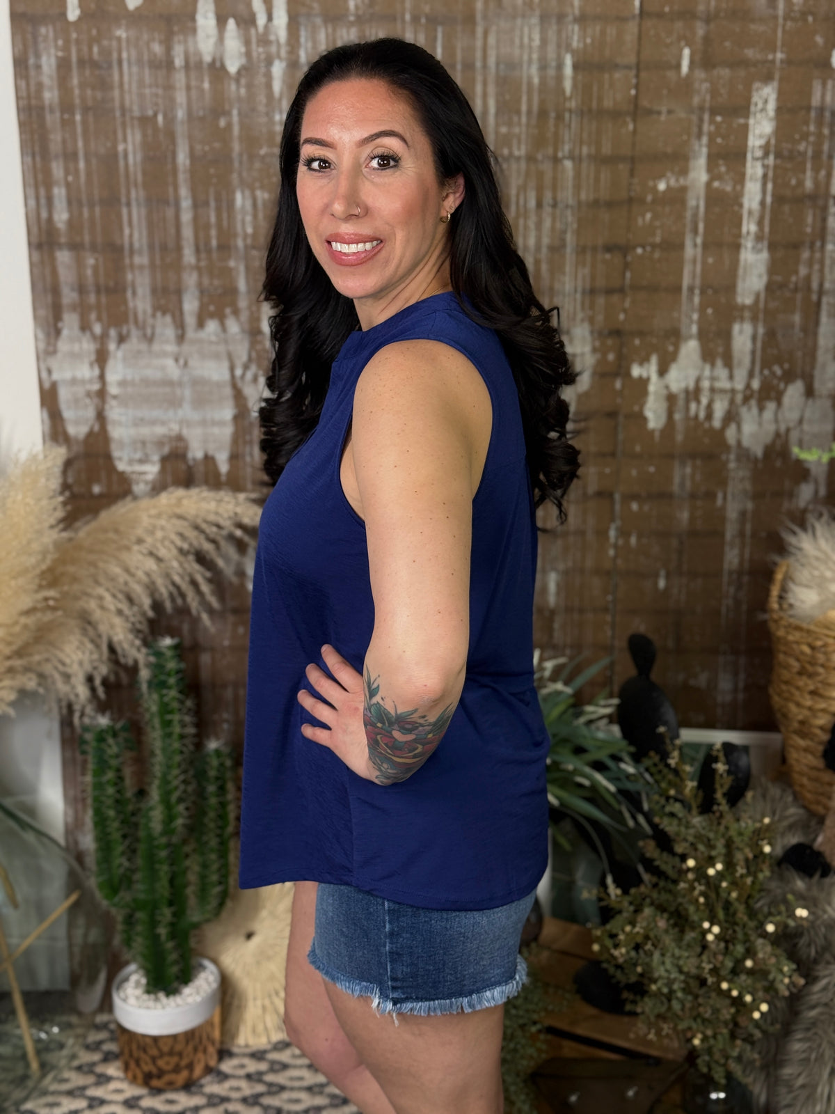 Lizzie Wrinkle Free Tank - Navy (Small - 3X)- FINAL SALE