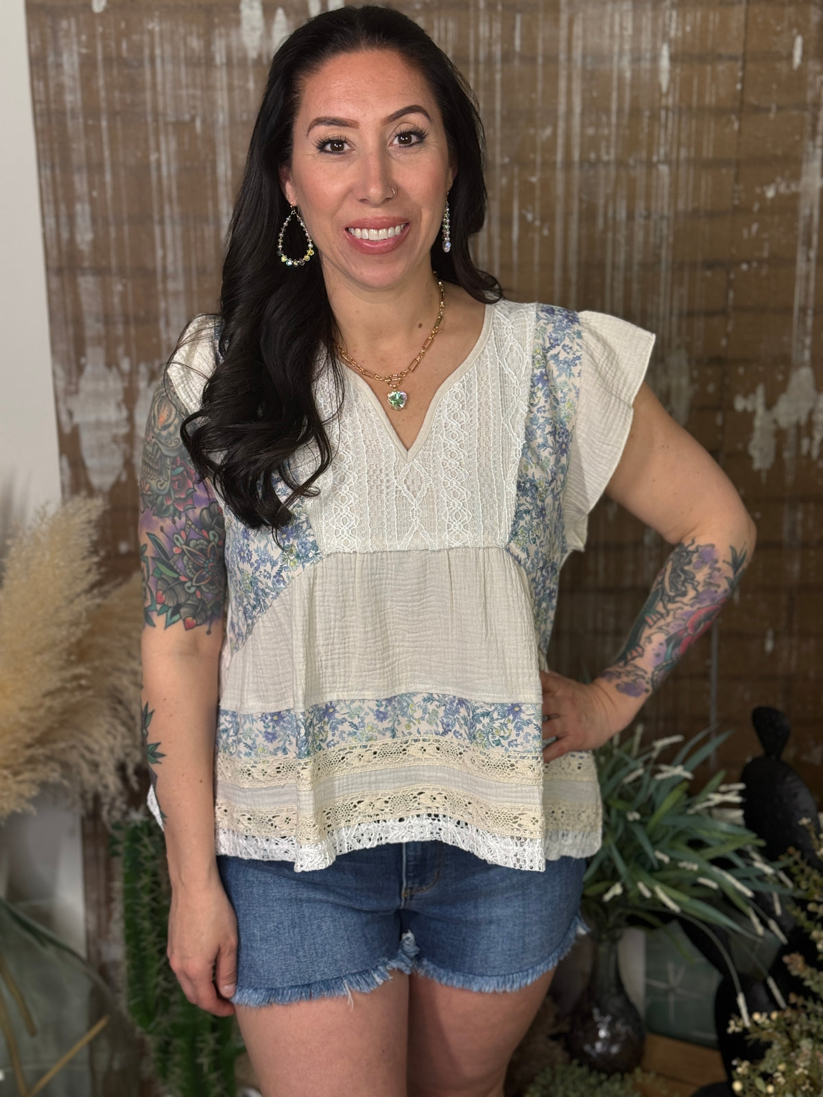 Gauze Blue Floral Top